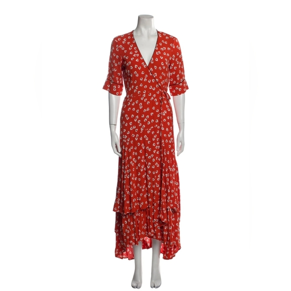 Ganni Dress Red Orange Wrap Dress Maxi Dress US size 2/4 - Picture 4 of 7